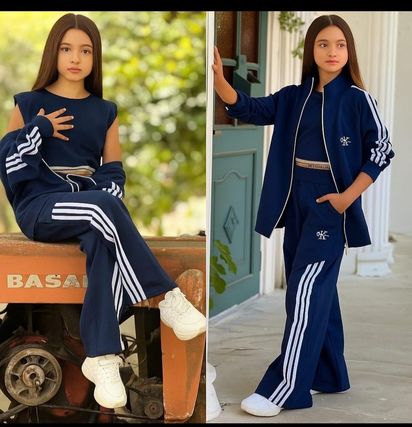 Kızlar için Lacivert Sweatpants ve üçlü Eşofman Takımı - Görsel 2