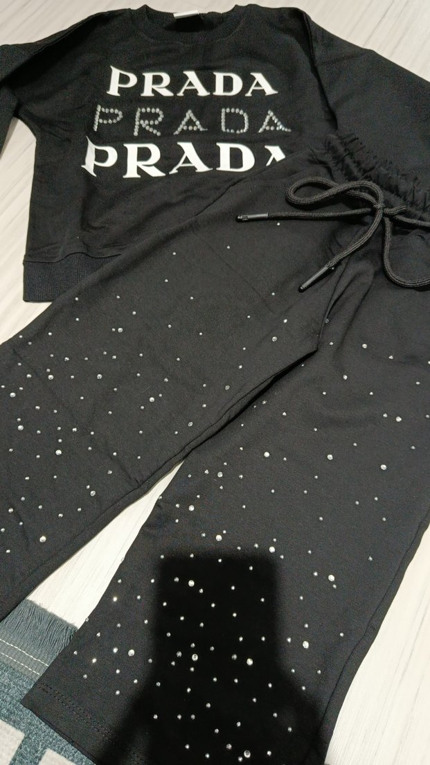 Siyah Baskılı alt ve üst taş detaylı Kız Sweatshirt ve Eşofman - Görsel 3