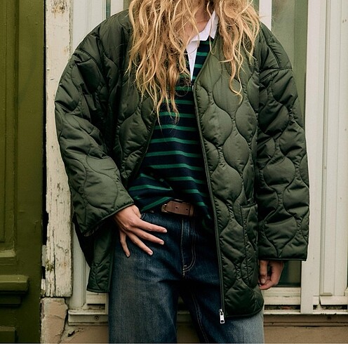s Beden haki Renk Zara kapitone oversize ceket