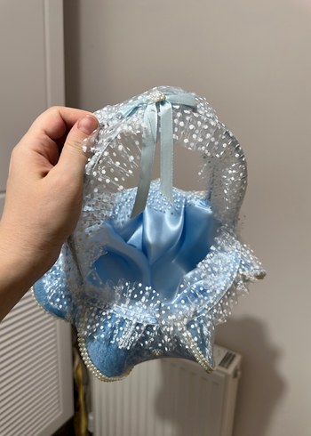 Beden Renk Mavi İnci Detaylı bebek Sepet takı yastığı