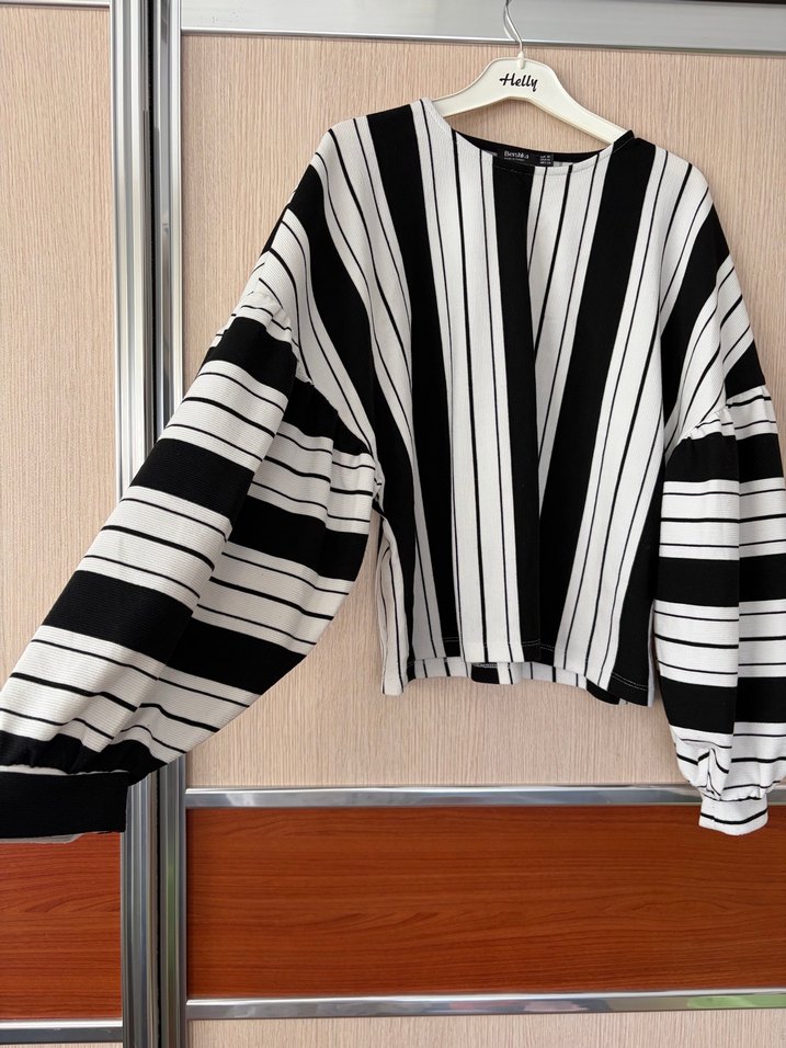 Çizgili Salaş Kadın Sweatshirt - Görsel 3