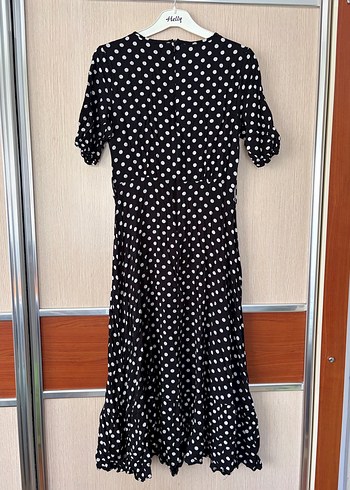 Puantiye Desenli Siyah Uzun Elbise - Görsel 3