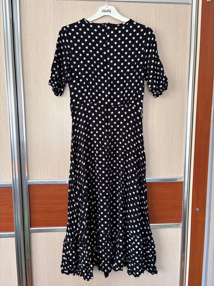 Puantiye Desenli Siyah Uzun Elbise - Görsel 3