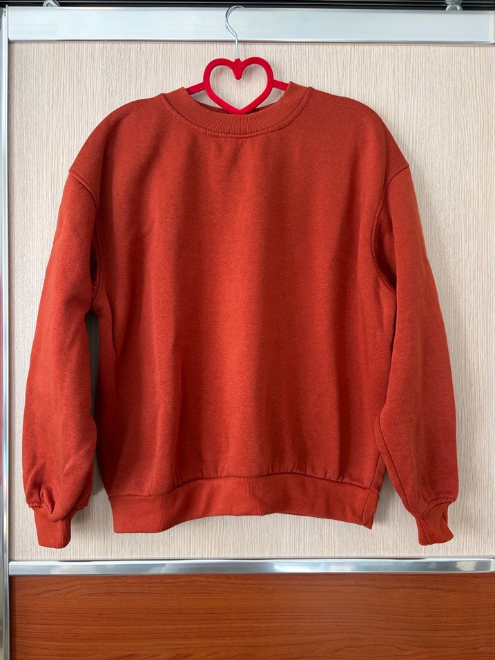 Kiremit Kadın Sweatshirt, Yuvarlak Yaka, Rahat Kesim - Görsel 2