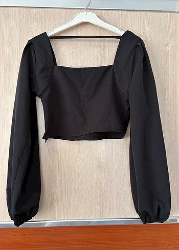Siyah Uzun Kollu Crop Bluz - Görsel 2