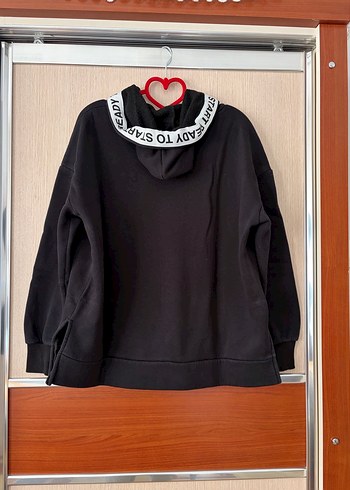 Kadın Siyah Kapüşonlu Salaş Sweatshirt - Görsel 2