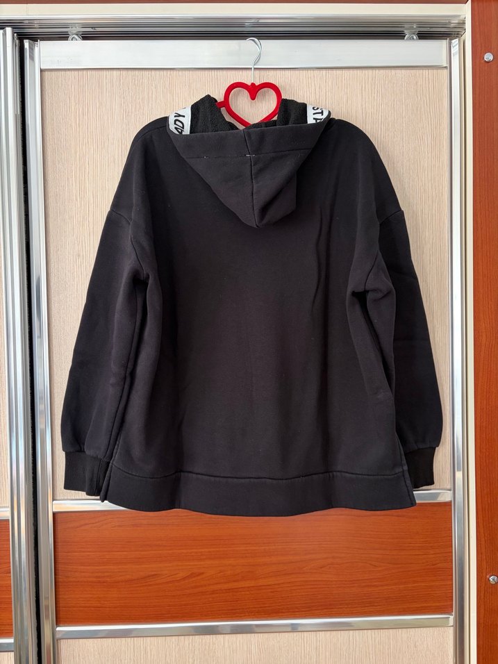 Kadın Siyah Kapüşonlu Salaş Sweatshirt - Görsel 3