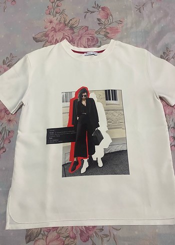 Beyaz Baskılı Zara tişört