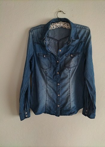 40 Beden mavi Renk Kadın Mavi Denim Gömlek