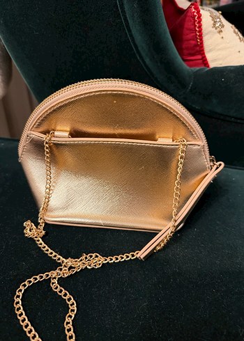 Zincir Detaylı Rose Altın Deri Kadın Çanta - Görsel 2