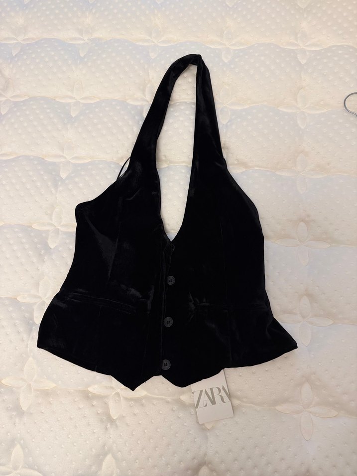 Siyah Kadife Kadın Yelek Zara - Görsel 2
