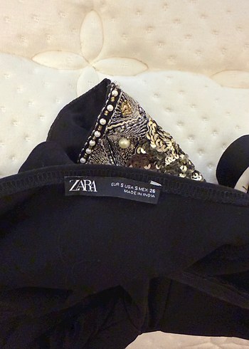 Siyah Payetli Straplez Mini Büstiyer Zara - Görsel 5