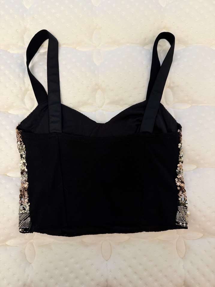 Siyah Payetli Straplez Mini Büstiyer Zara - Görsel 2