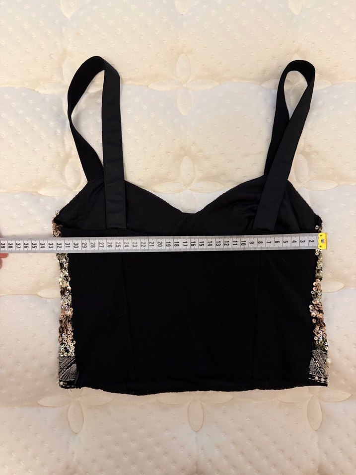 Siyah Payetli Straplez Mini Büstiyer Zara - Görsel 3