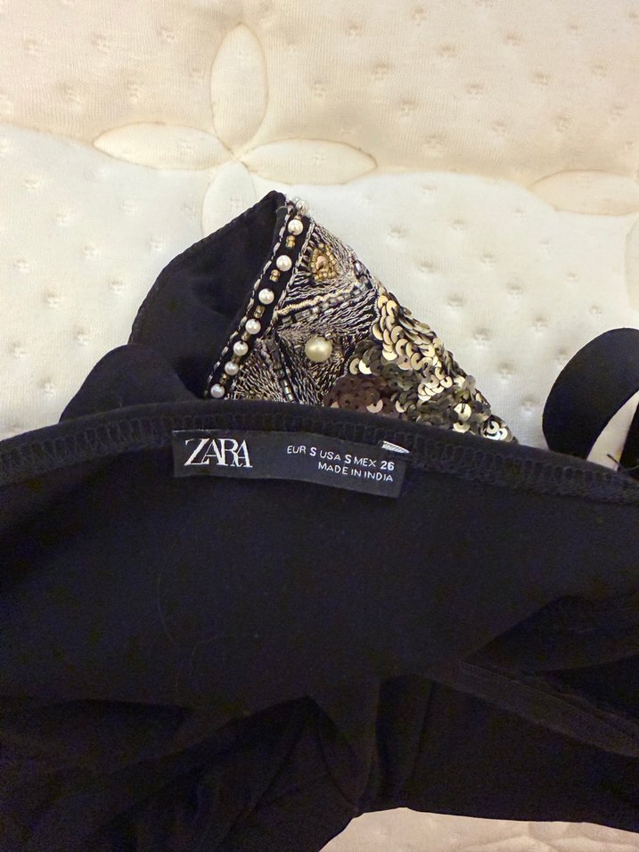 Siyah Payetli Straplez Mini Büstiyer Zara - Görsel 5