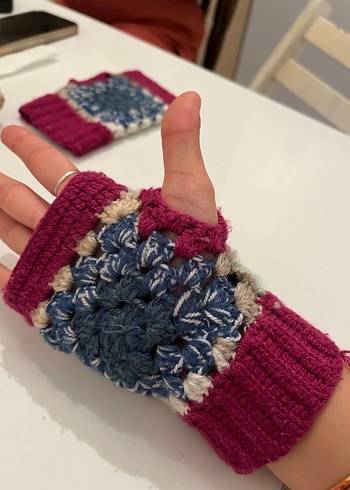 Renkli Bohem Örgü Kadın Eldiveni (El Emeği) - Görsel 2