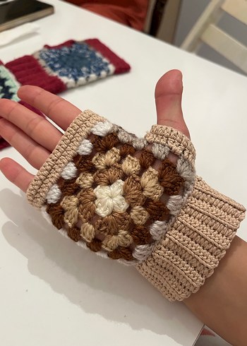 Bej Bohem Örgü Kadın Eldiven (El emeği isteğe göre de örülür.) - Görsel 2
