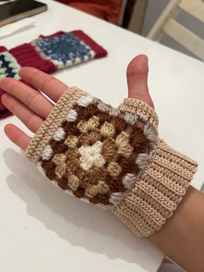 Bej Bohem Örgü Kadın Eldiven (El emeği isteğe göre de örülür.) - Görsel 2
