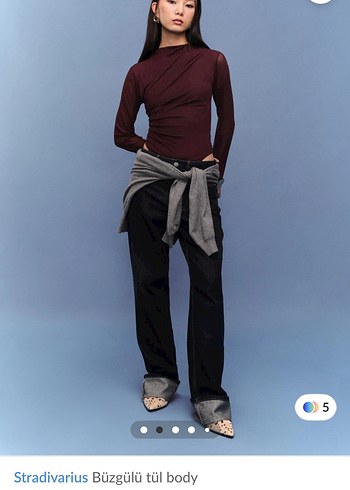 STRADİVARİUS ETİKETLİ SIFIR Bordo Drapeli Uzun Kollu Kadın Bluz - Görsel 2