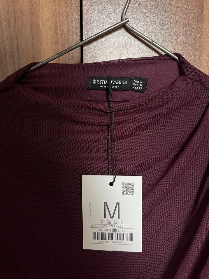 STRADİVARİUS ETİKETLİ SIFIR Bordo Drapeli Uzun Kollu Kadın Bluz - Görsel 5