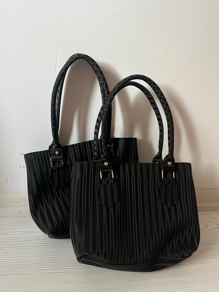 Pilise Detaylı Siyah Deri Kadın Çanta - Görsel 2