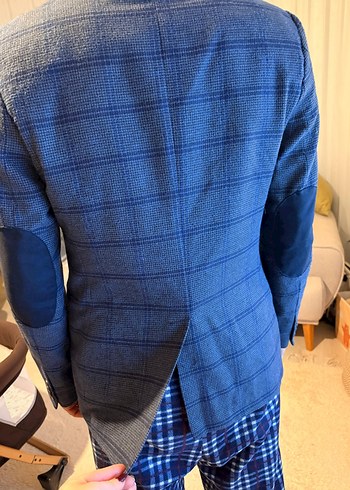 Düğmeli Kareli Gri Erkek Takım Ceketi - Görsel 2