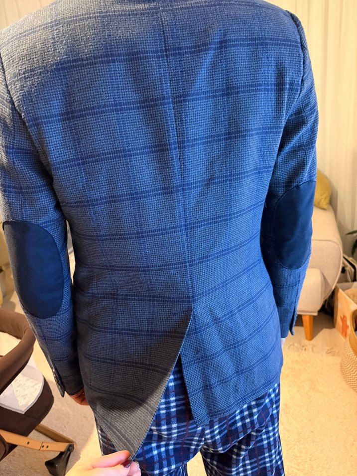 Düğmeli Kareli Gri Erkek Takım Ceketi - Görsel 2