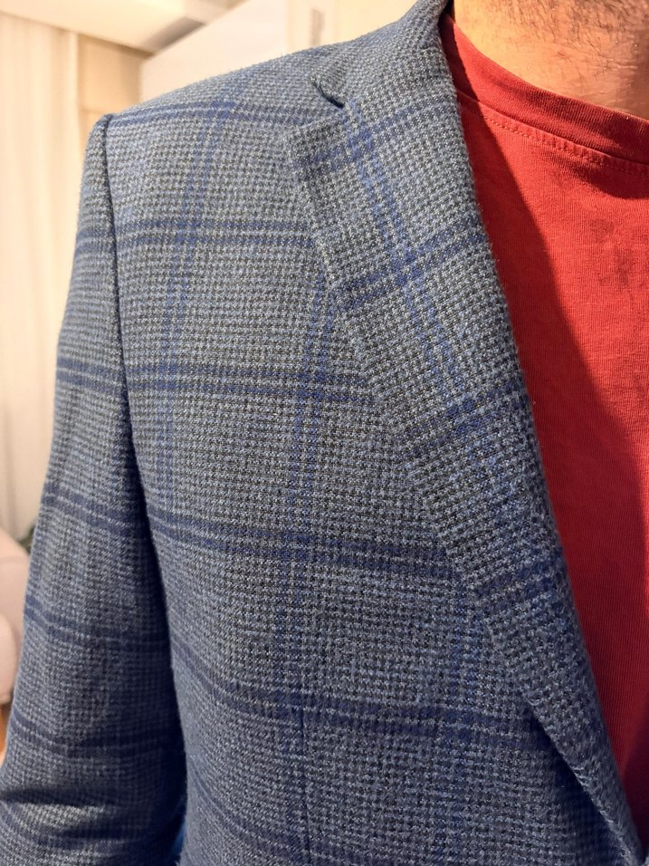 Düğmeli Kareli Gri Erkek Takım Ceketi - Görsel 3