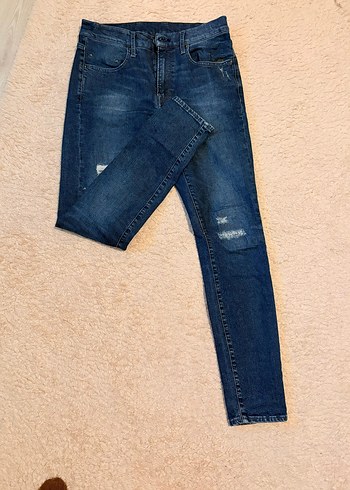 Parlak Mavi Midi Boy Bol Kesim erkek Kot Pantolon - Görsel 2