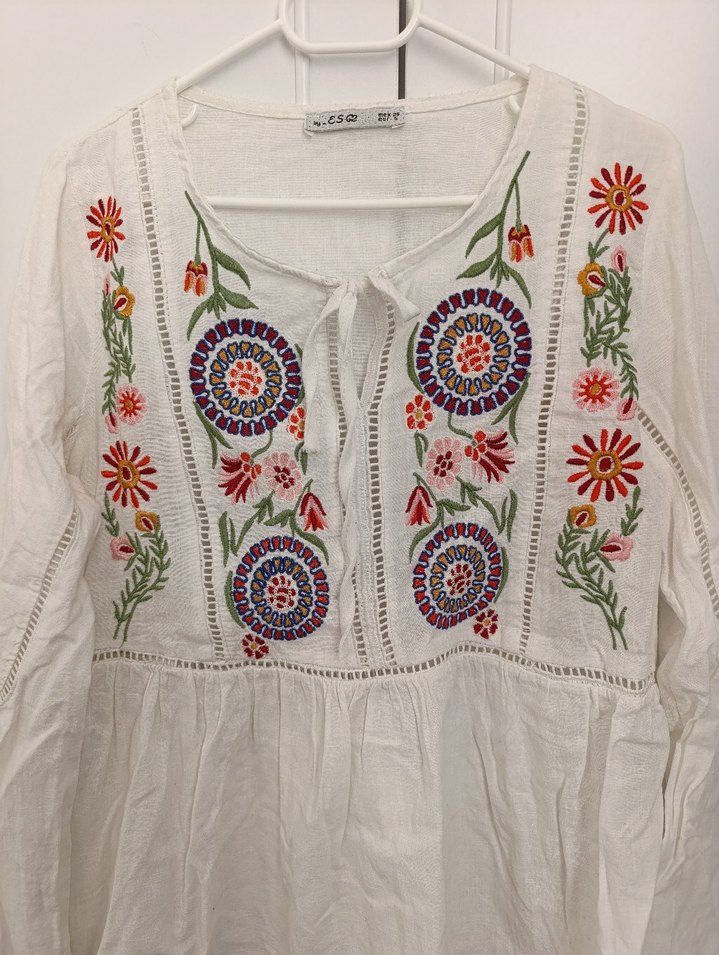 Nakışlı Bohem Beyaz Kadın Bluz - Görsel 3