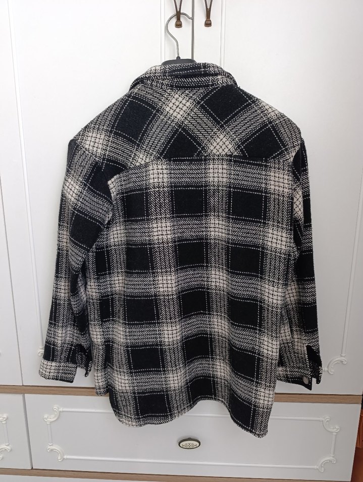 Gri Ekose Düğmeli Kadın Gömlek - Görsel 3