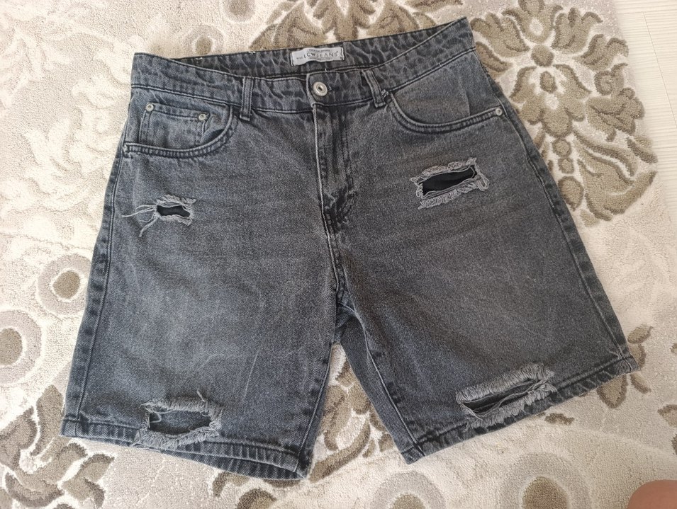 Gri Loose Fit Mini Denim Şort - Görsel 3