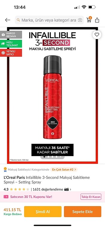 Loreal Makyaj Sabitleme Spreyi