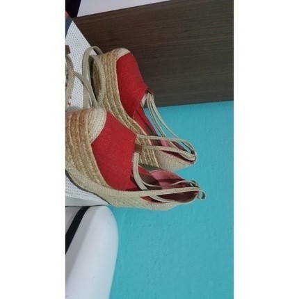 36 Beden nine west kırmızı hasır dolgu topuk espadril ayakkabı