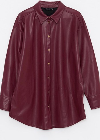 Bordo Deri Kadın Gömlek Ceket - Görsel 4