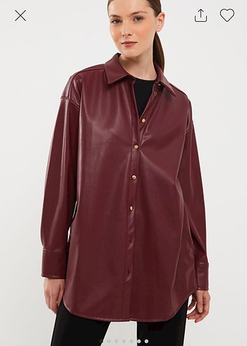 Bordo Deri Kadın Gömlek Ceket - Görsel 2