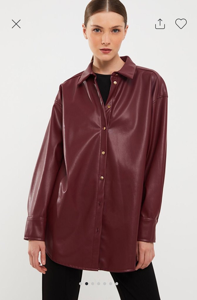 Bordo Deri Kadın Gömlek Ceket - Görsel 3