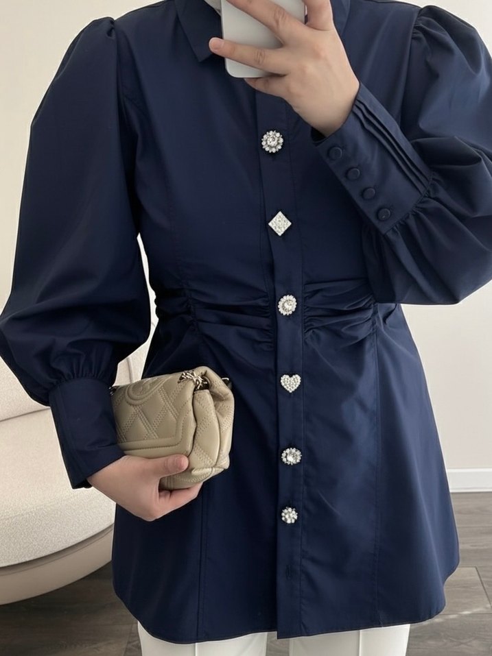 Mücevher düğmeli,prenses tunik - Görsel 2