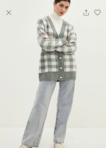 Ekoseli Örgü Kadın Hırka - Görsel 3