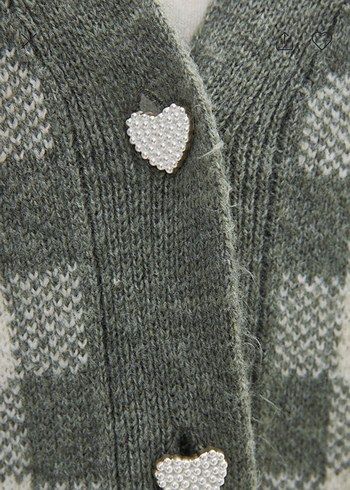 Ekoseli Örgü Kadın Hırka - Görsel 4