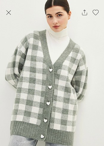 Ekoseli Örgü Kadın Hırka - Görsel 2