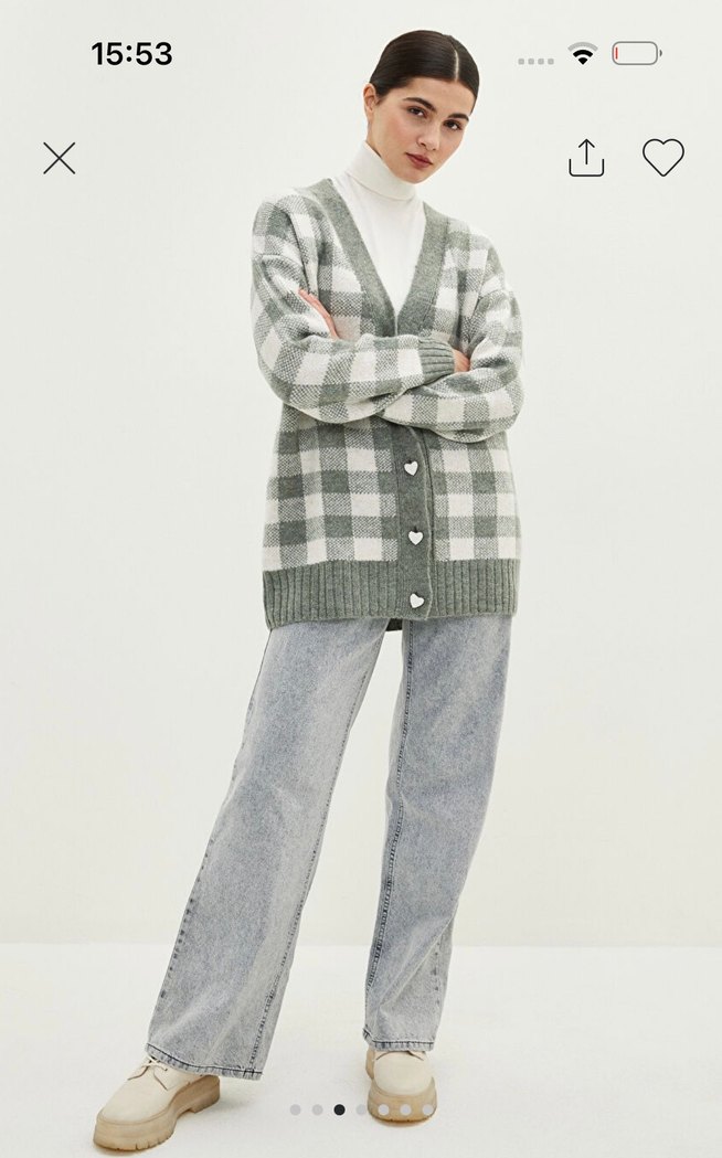 Ekoseli Örgü Kadın Hırka - Görsel 3