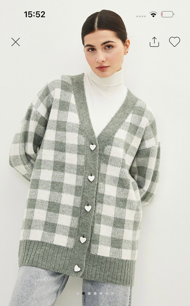 Ekoseli Örgü Kadın Hırka - Görsel 2