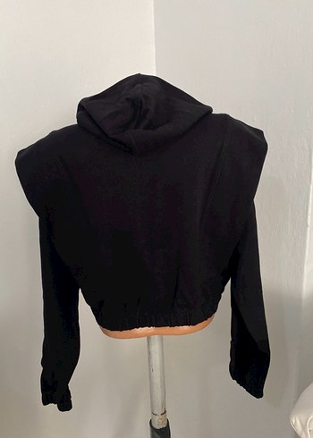 Diğer Kadın Siyah Kapüşonlu Kısa Sweatshirt