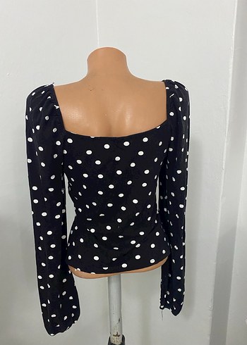 Puantiye Desenli Siyah Mini Bluz - Görsel 4