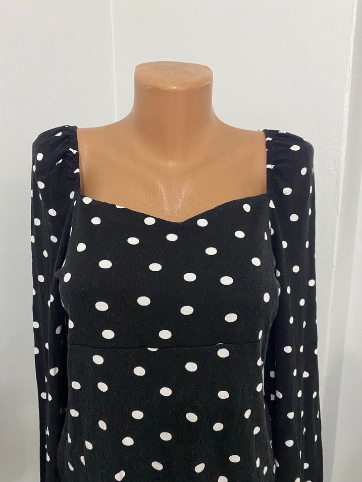 Puantiye Desenli Siyah Mini Bluz - Görsel 2