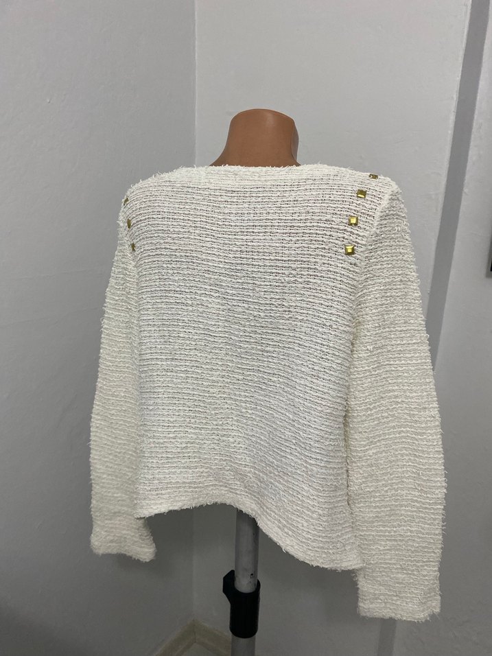 Düğmeli Beyaz Kadın Triko Ceket - Görsel 5