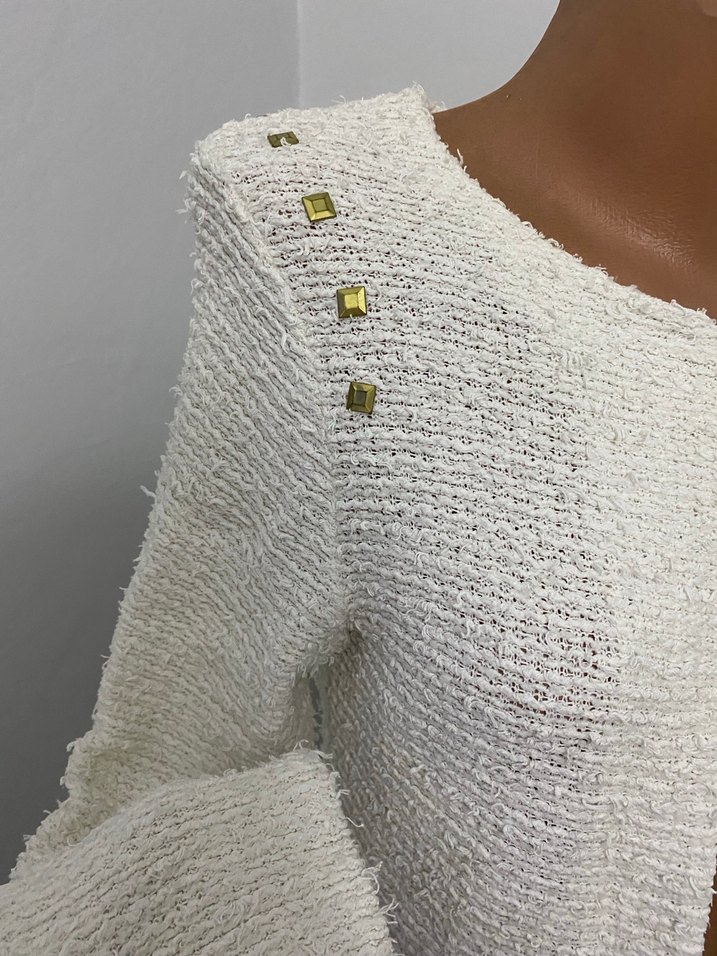 Düğmeli Beyaz Kadın Triko Ceket - Görsel 4