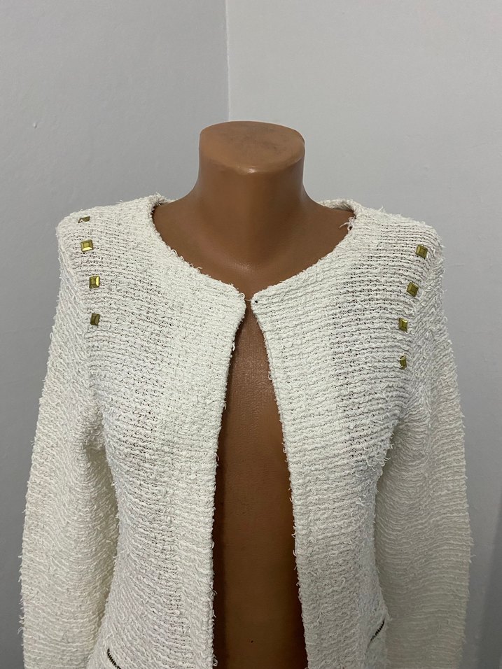 Düğmeli Beyaz Kadın Triko Ceket - Görsel 2