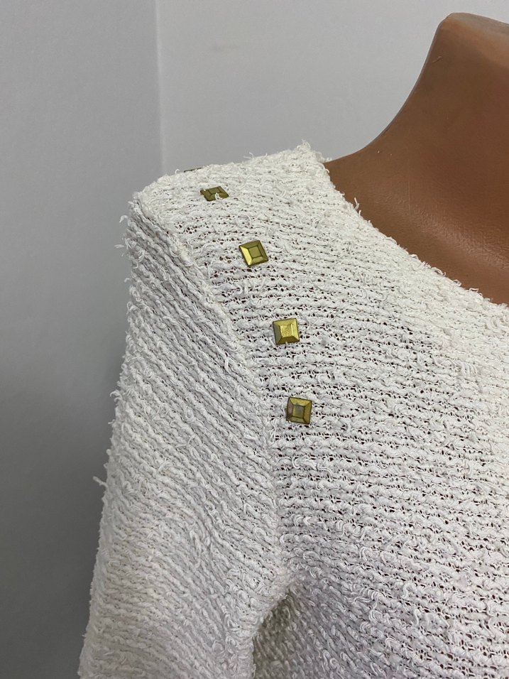 Düğmeli Beyaz Kadın Triko Ceket - Görsel 3